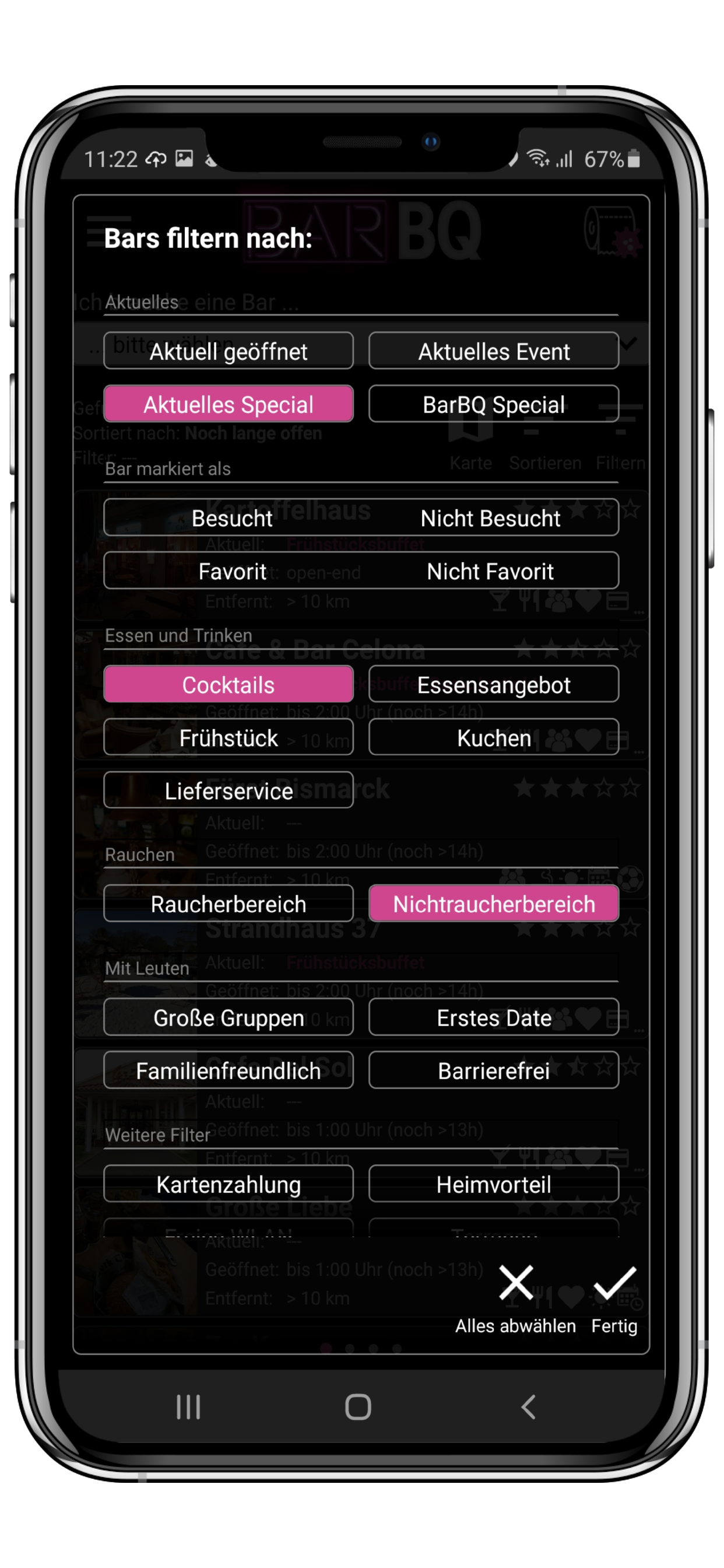 BarBQ Screenshot des Filtern der Bars